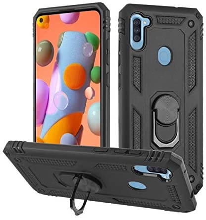 Samsung Galaxy A11 Tech Armor RING Grip Case with Metal Plate (Black)